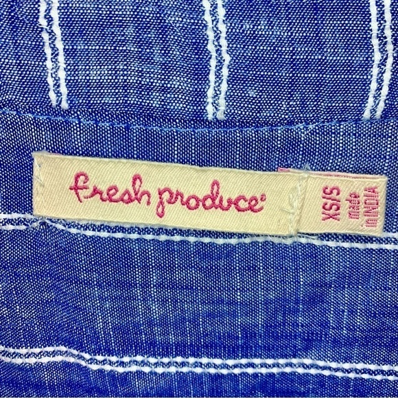 Tunic Top S / XS Fresh Produce Blue White Embroidered Detail Viscose Ties - Picture 14 of 16